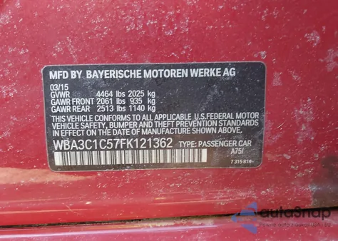 2015 BMW 328I из США, поврежденный, VIN WBA3C1C57FK121362